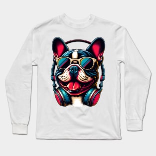 French Bulldog Smiling DJ with Vibrant Beats Long Sleeve T-Shirt